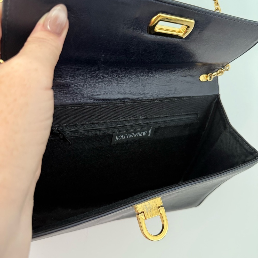 Vintage Holt Renfrew black leather large crossbody clutch bag with gold hardware - Picture 5 of 7